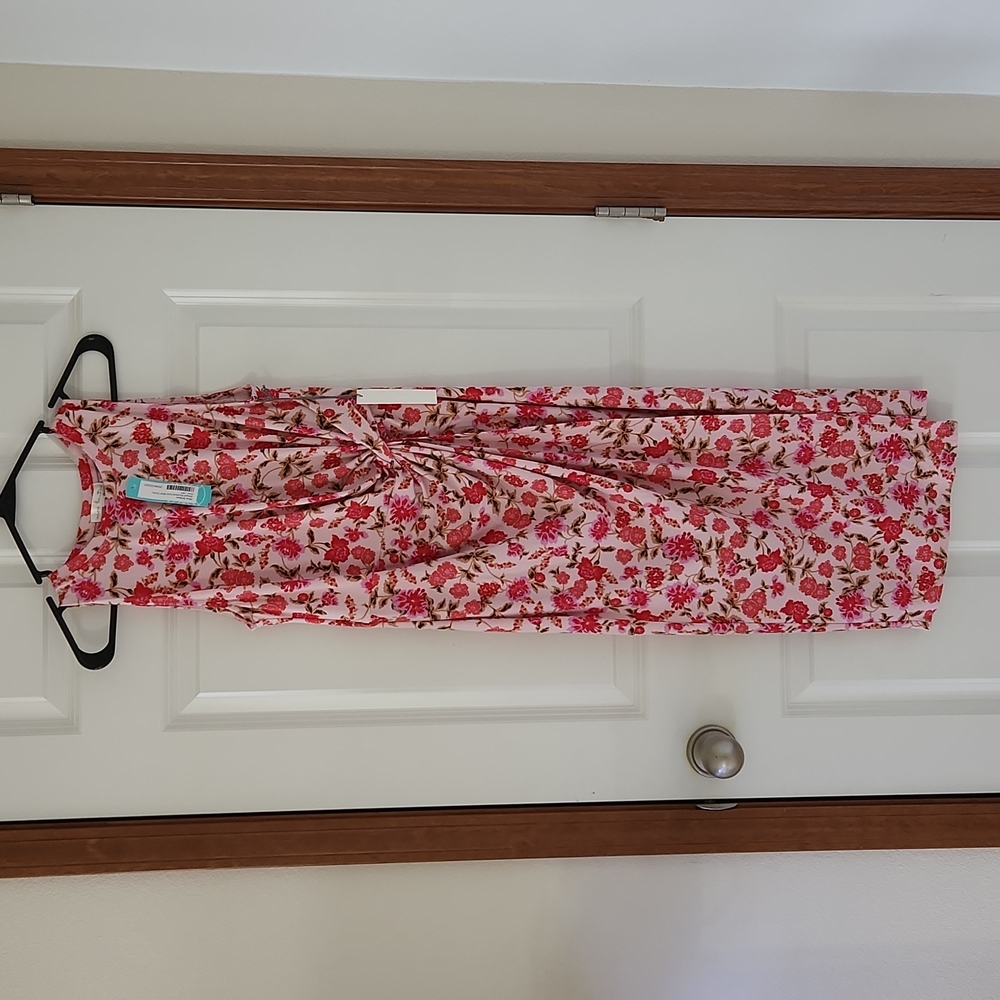 NINE BRITTON Pink Floral Brushed Knit Midi Dress Medium Petite